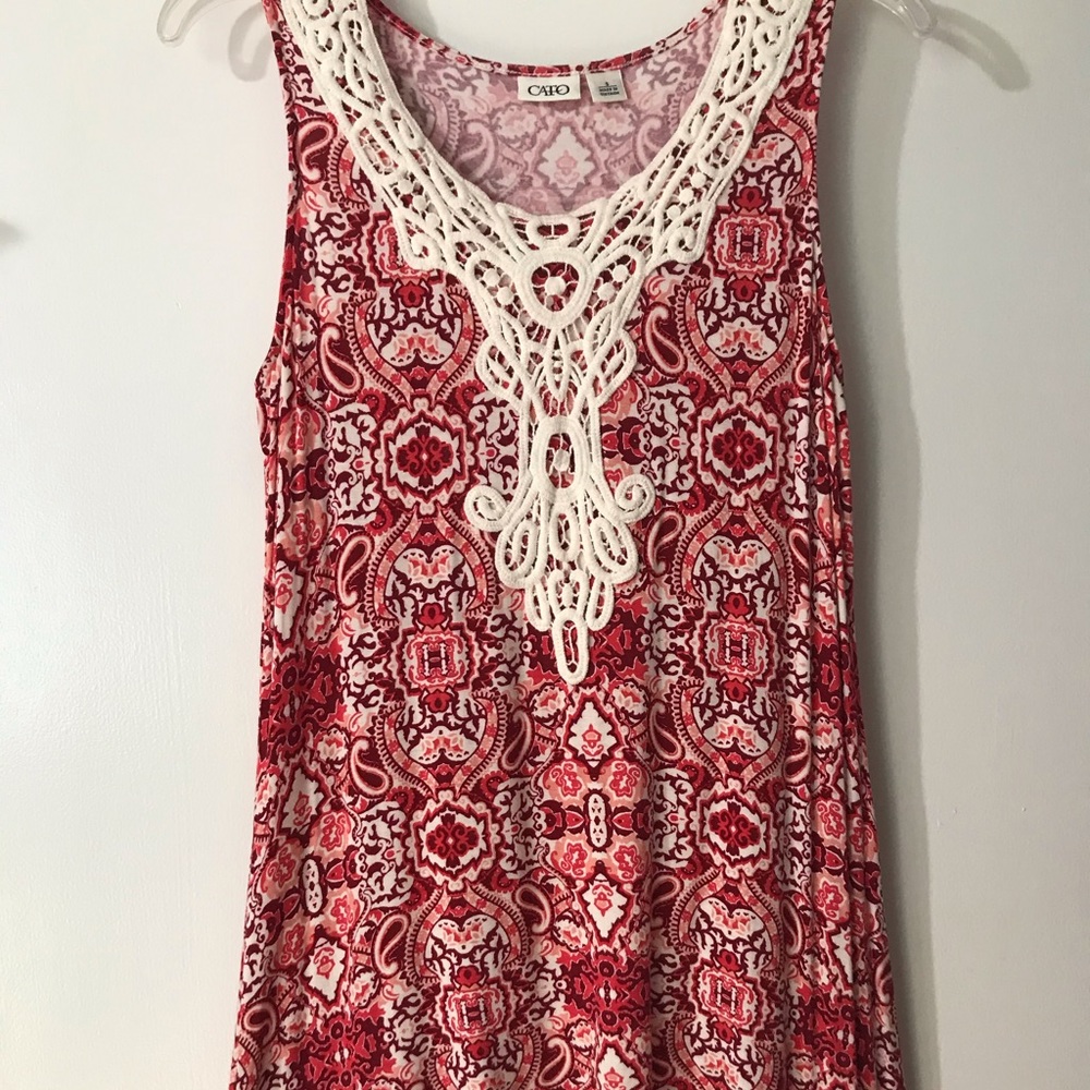 CATO Red/Cream Top-Sleeveless-Size small